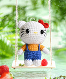 Cartoon Kitty Cat Toys,Handmade Crochet Dolls,Hello Kitty Keychain,Pearl Doll Ornaments