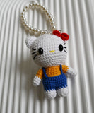 Cartoon Kitty Cat Toys,Handmade Crochet Dolls,Hello Kitty Keychain,Pearl Doll Ornaments