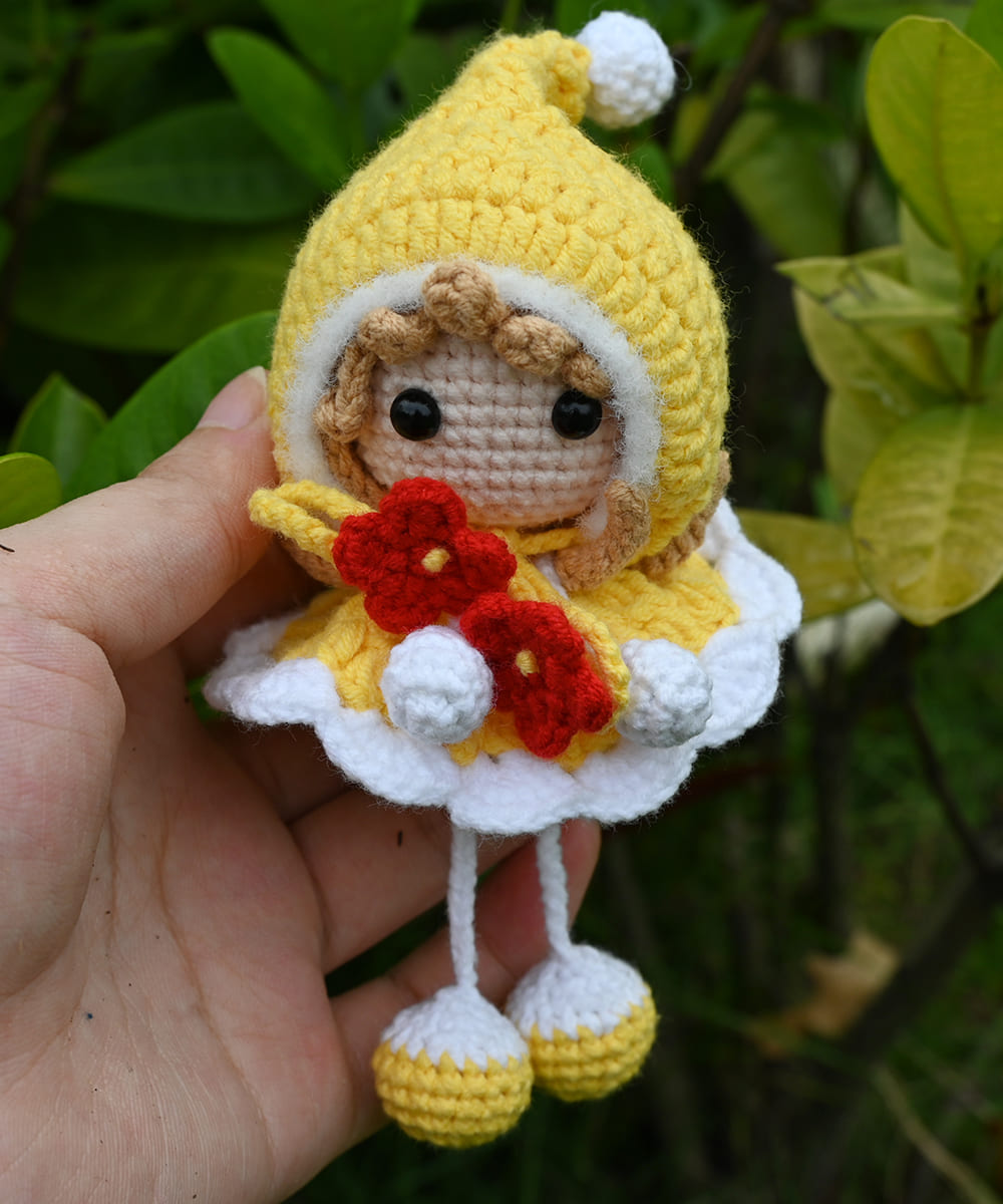 Retro Amigurumi hanging leg doll, handmade crochet toy doll— Light Cyan