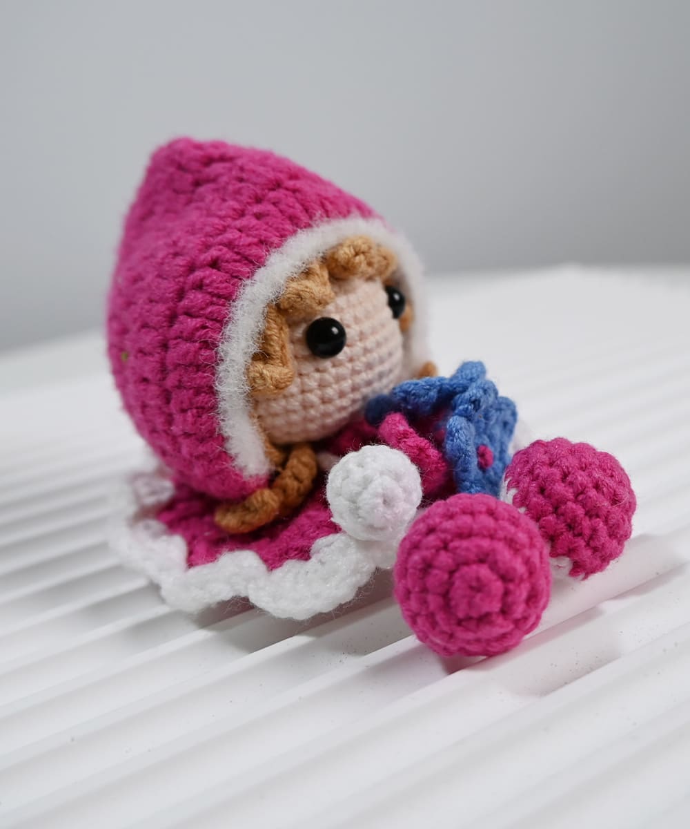 Retro Amigurumi hanging leg doll, handmade crochet toy doll—Carmine Red