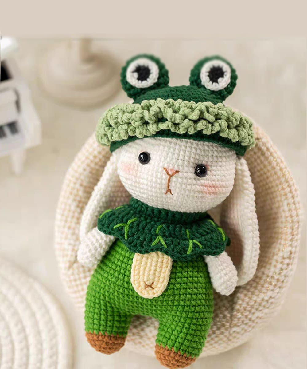 Hand crocheted Lop eared Rabbit Doll,Forest Adventure Dress-up Rabbit,Crochet Doll Toy